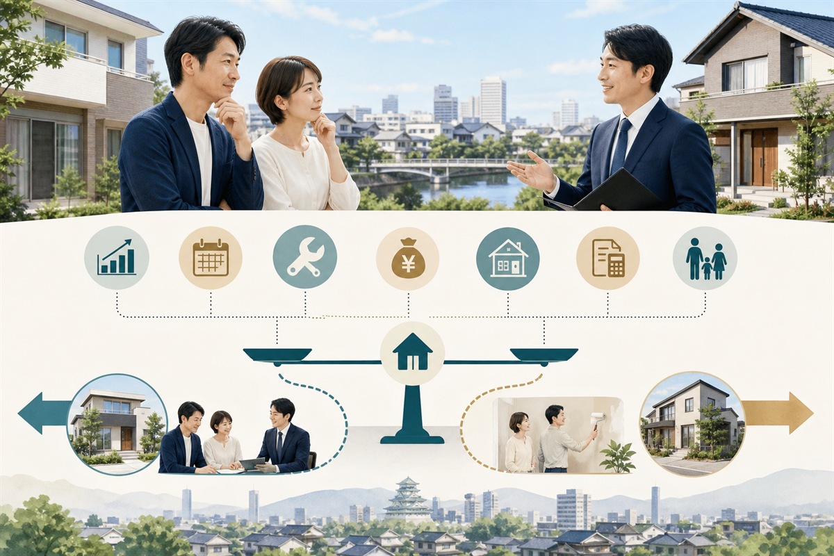不動産の売り時を判断する要素を示す挿絵