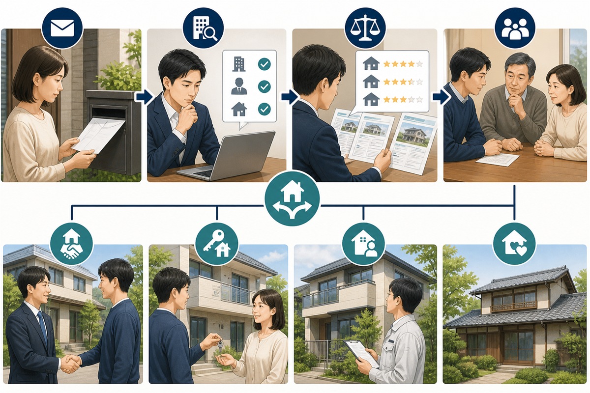 不動産売却DMへ安全に対応する手順を示す挿絵