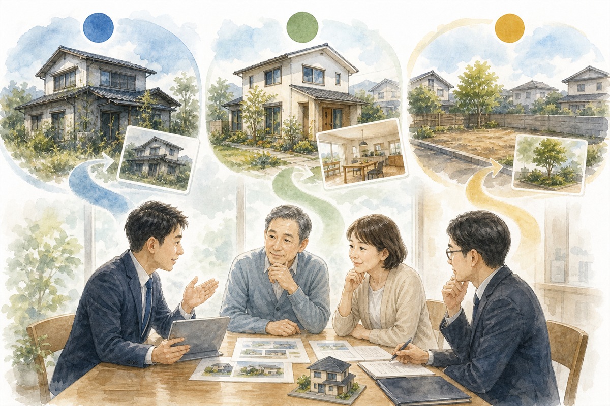 空き家の管理・活用・売却・解体を比較する図