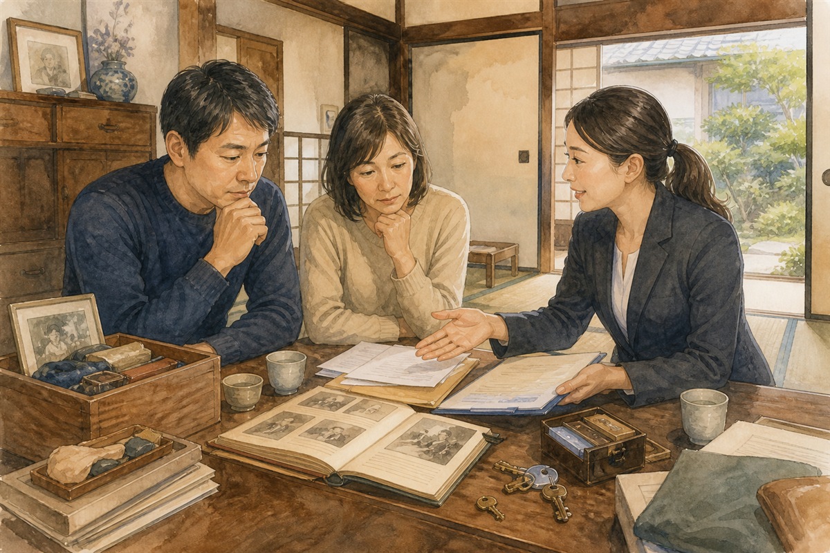 相続した実家について家族と専門家へ相談する場面