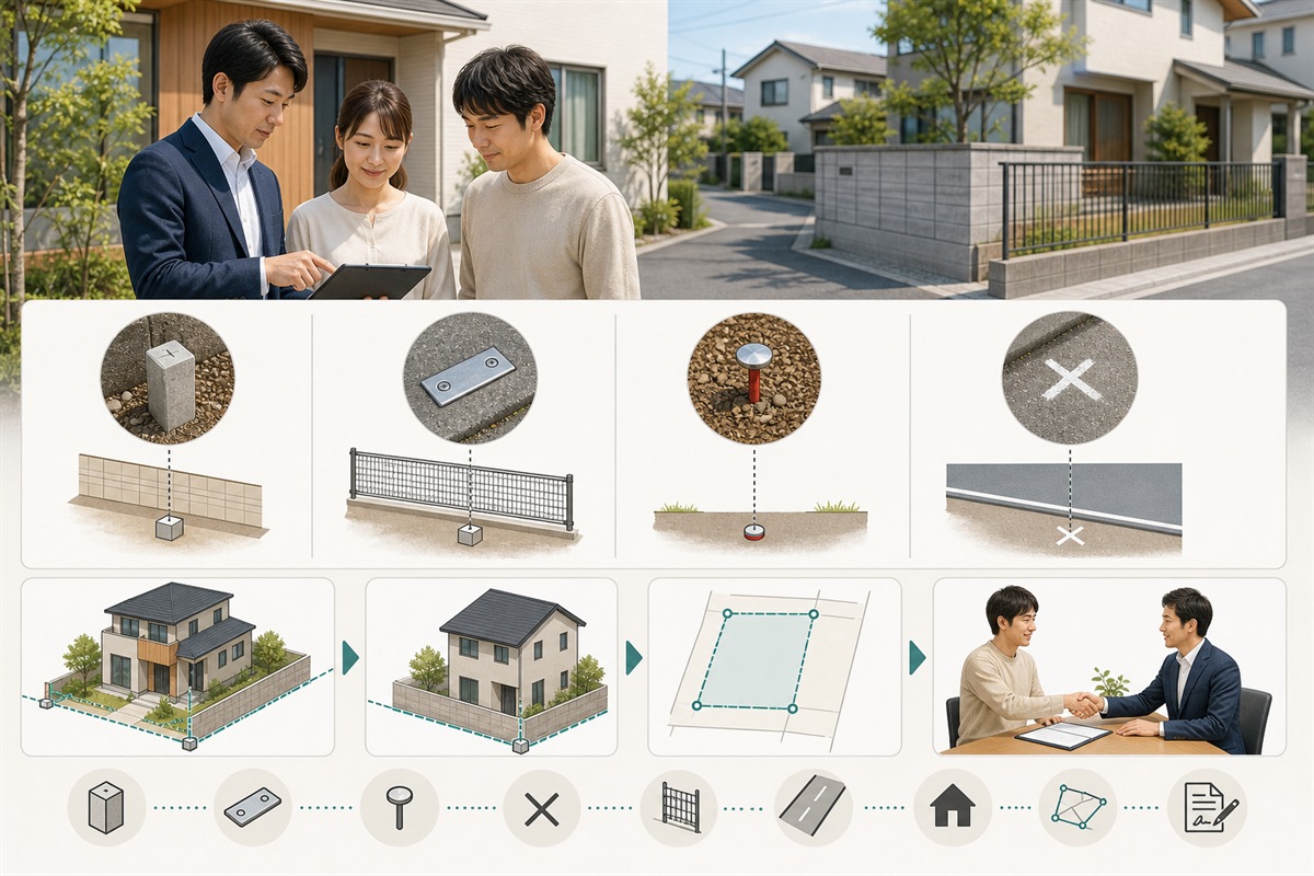境界標の種類と確認資料を示す挿絵