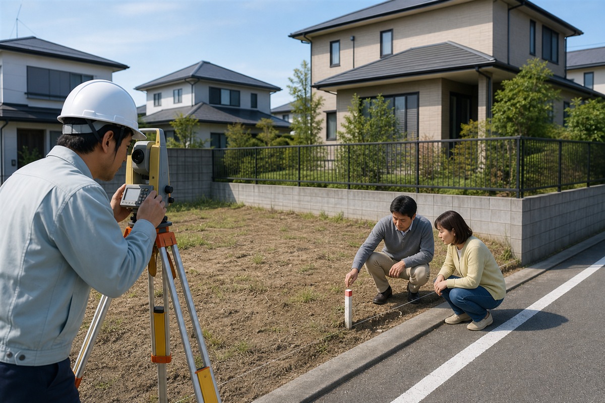 土地家屋調査士が現地測量を行う挿絵