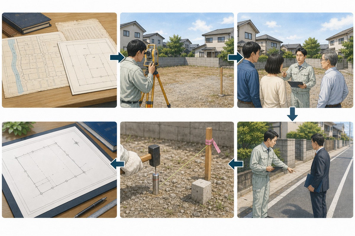 土地測量の工程を示す挿絵