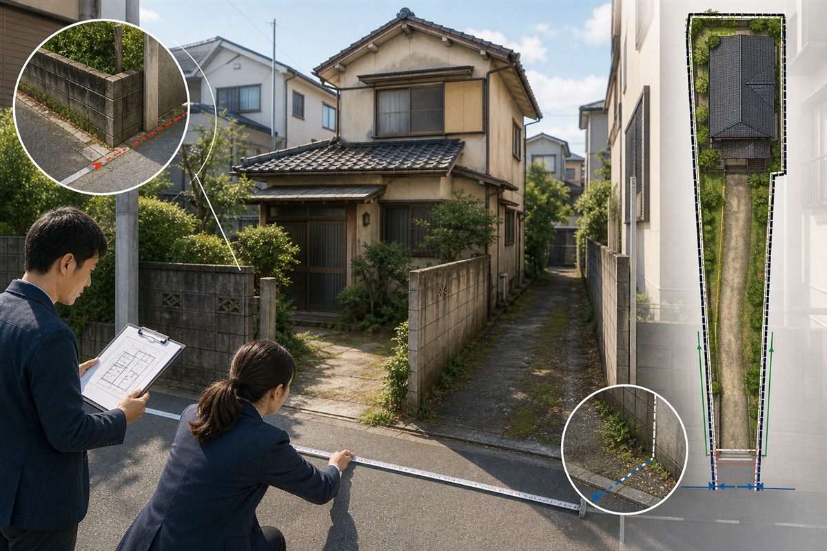 再建築不可物件の道路と接道状況を確認する場面