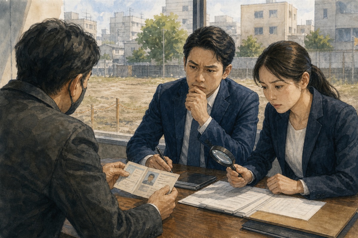 不動産取引で本人確認書類を慎重に検証する場面