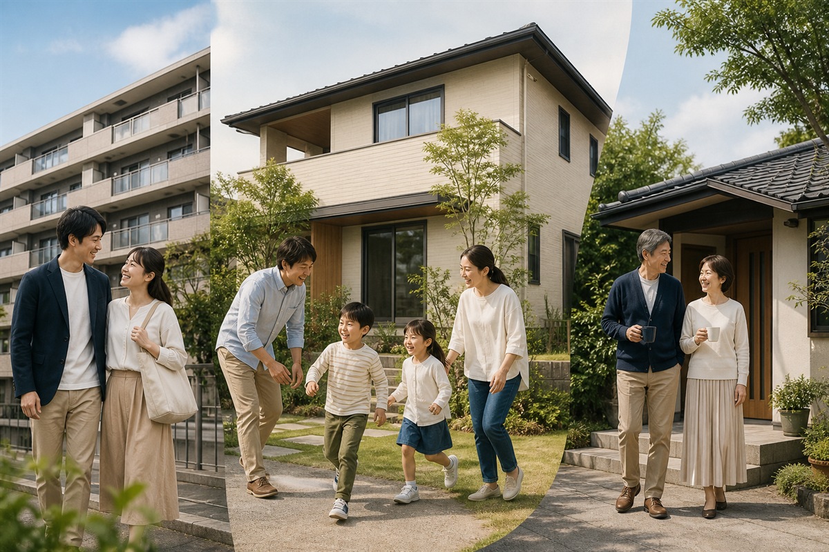 家族がライフステージに合わせた住み替えを相談する挿絵